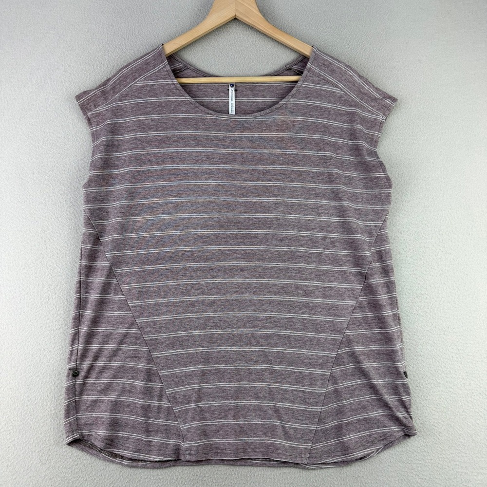 KUHL Shirt Womens XL Purple Striped Tencel Short Sleeve Scoop Neck Top Outdoor